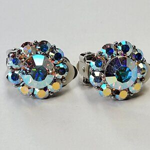 Aurora Borealis Clip On Earrings, Colorful Small Clip Ons